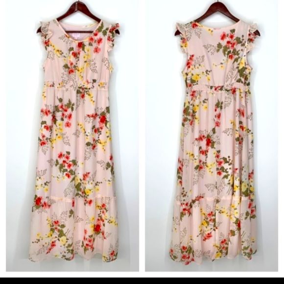 Isabel Maternity by Ingrid & Isabel Dresses & Skirts - 🔴 Isabel Maternity Floral Ruffle Maxi Dress Blush Pink NWT